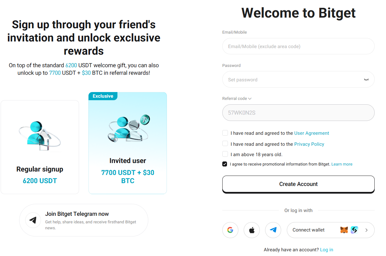 비트겟 가입 화면
